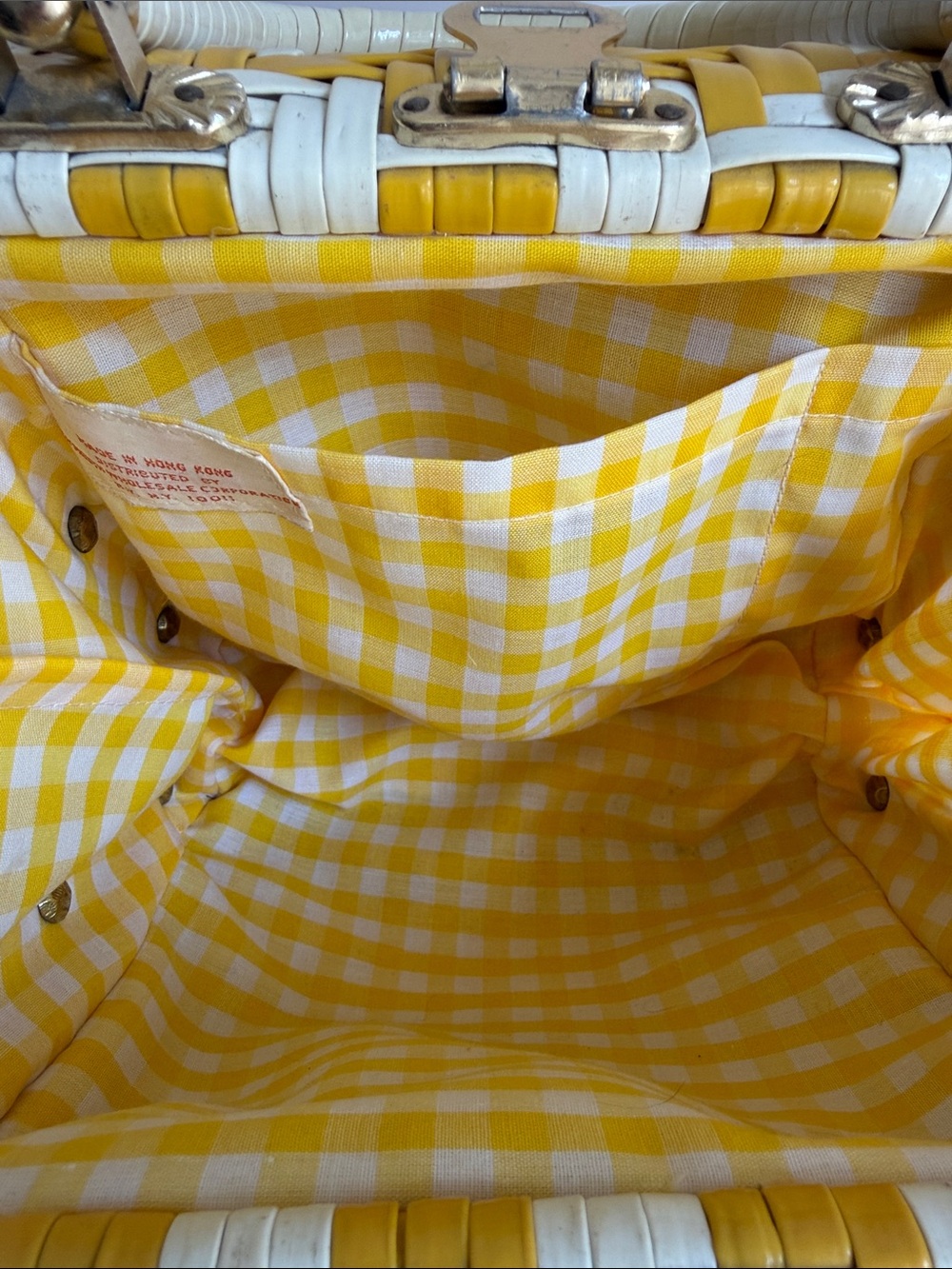 Rare 1960s Vintage Yellow Gingham Fur Accent Women's Handbag - Picture 11 of 15